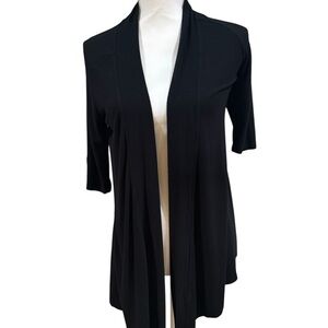 Grace Elements black open-front short sleeved cardigan sweater, high low hem, S.